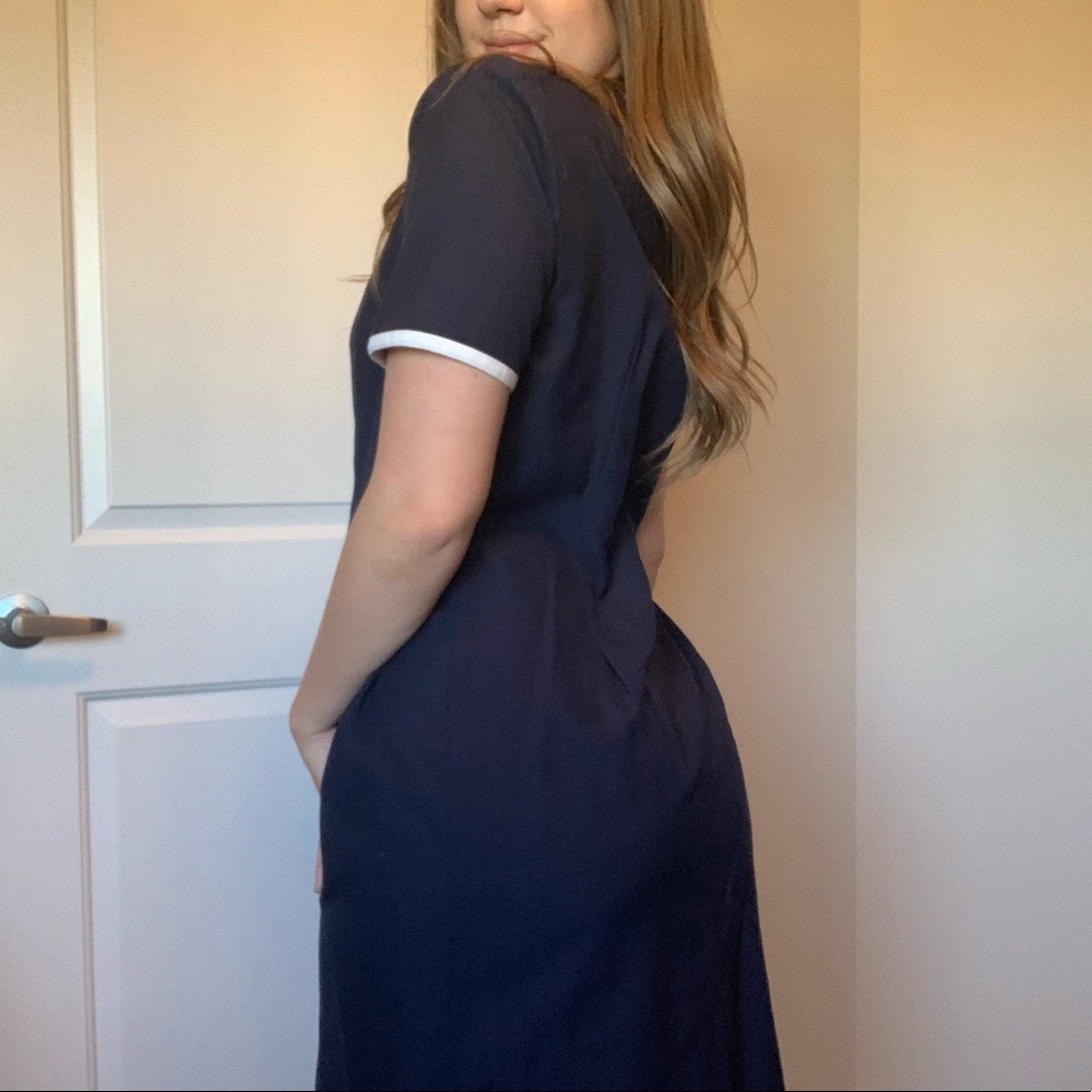 Vintage Navy Button Down Dress - Picture 2 of 9